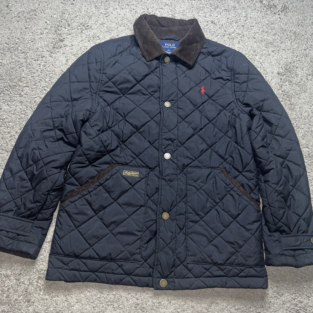 Polo Ralph Lauren Barn Jacket Boys Size Large Black Quilted Puffer Coat